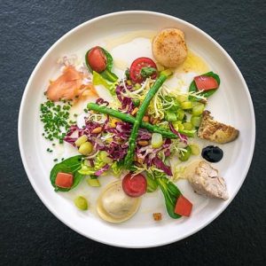 Salade folle (kreeft, foie gras, langoustines, enz)